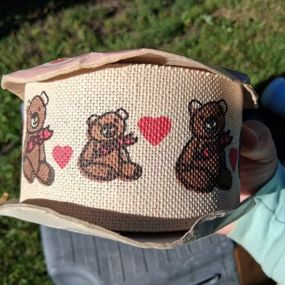 Vintage Cottagecore Grannycore Teddy Bear Heart Ribbon WFR USA